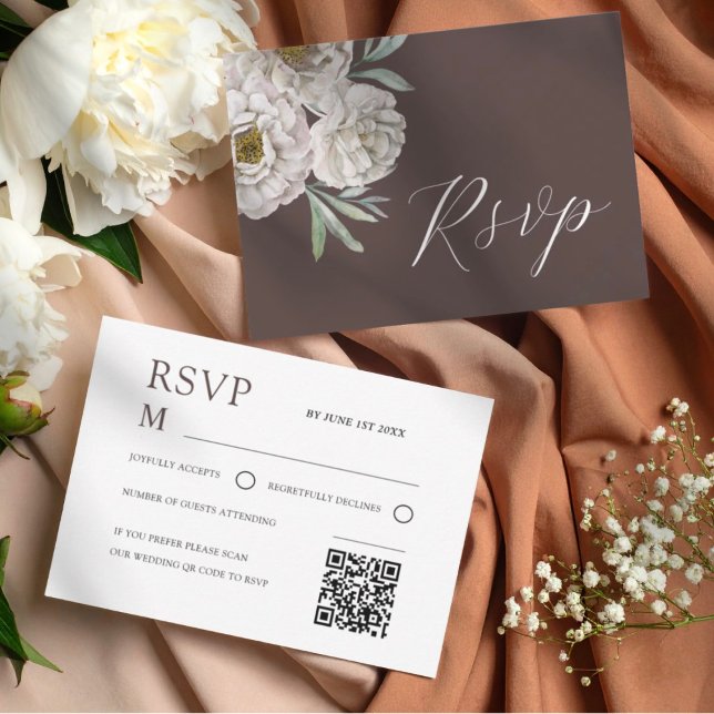 Boho Brown & Off White Watercolor Floral RSVP (Von Creator hochgeladen)