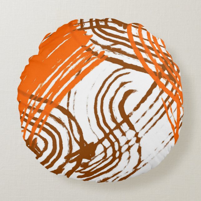 Boho Brown, Orange Abstract Design Rundes Kissen (Vorderseite)
