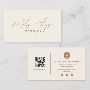 Boho Brown Signature Schrift Professional QR Code Visitenkarte