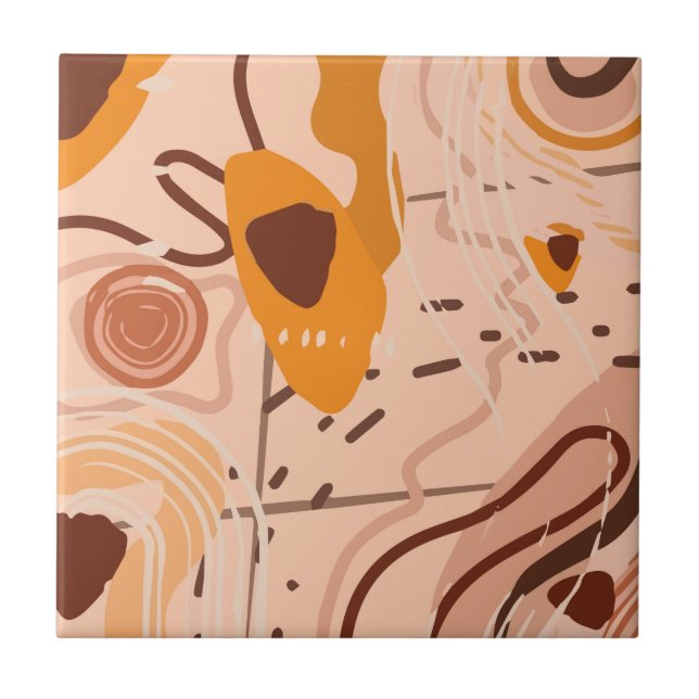 Boho Brown Tan Beige Orange Abstrakt Art Art Fliese (Vorderseite)