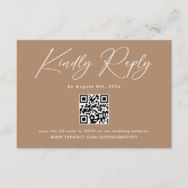 Boho Brown Taupe Wedding RSVP QR Code Begleitkarte