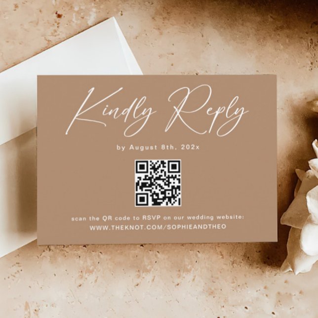 Boho Brown Taupe Wedding RSVP QR Code Begleitkarte (Von Creator hochgeladen)