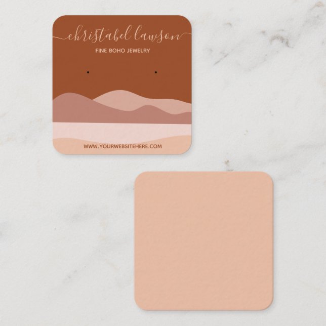 Boho Brown Terracotta Fine Juwelier Display Card Quadratische Visitenkarte (Vorne/Hinten)