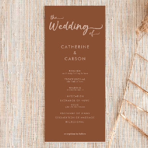 Boho Brown Terracotta Trendy Wedding Program