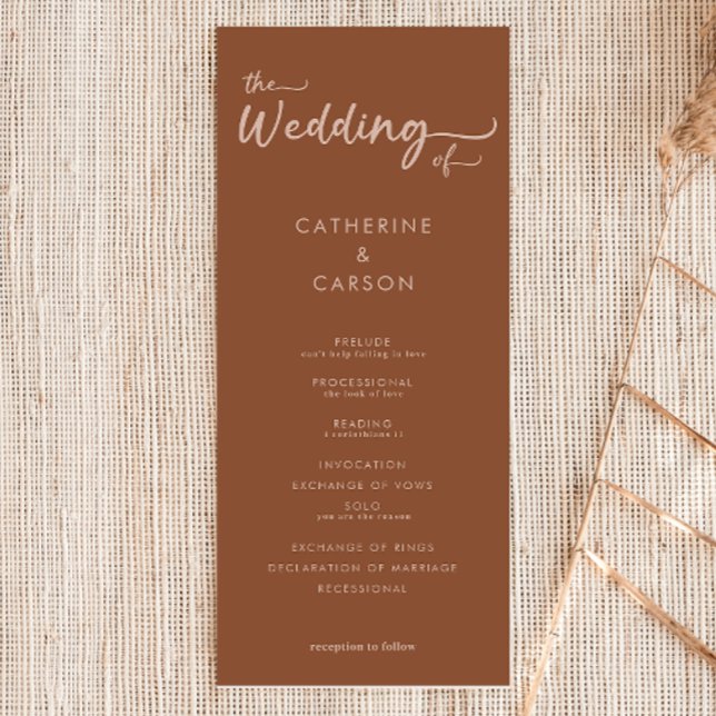 Boho Brown Terracotta Trendy Wedding Program (Von Creator hochgeladen)