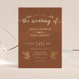 Boho Brown Trendy Script Wedding Folieneinladung