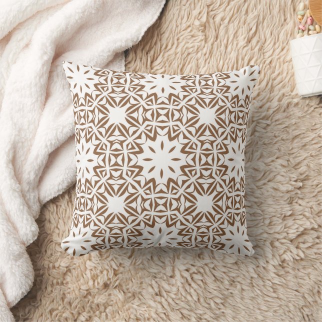 Boho Brown White Pattern Kissen (Decke)