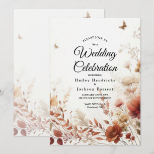 Boho Browns mit Schmetterlingen Florale Hochzeit Einladung