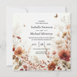 Boho Browns with Butterflies Floral Wedding Einladung