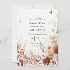 Boho Browns with Butterflies Floral Wedding Einladung