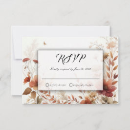 Boho Browns with Butterflies Floral Wedding RSVP Karte