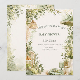 Boho-Brunch-Baby-Party Salbeigrüne Botanik Einladung