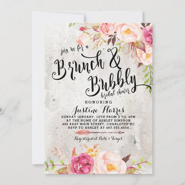 Boho Brunch und Blubbly Bridal Dusche Einladung (Vorderseite)