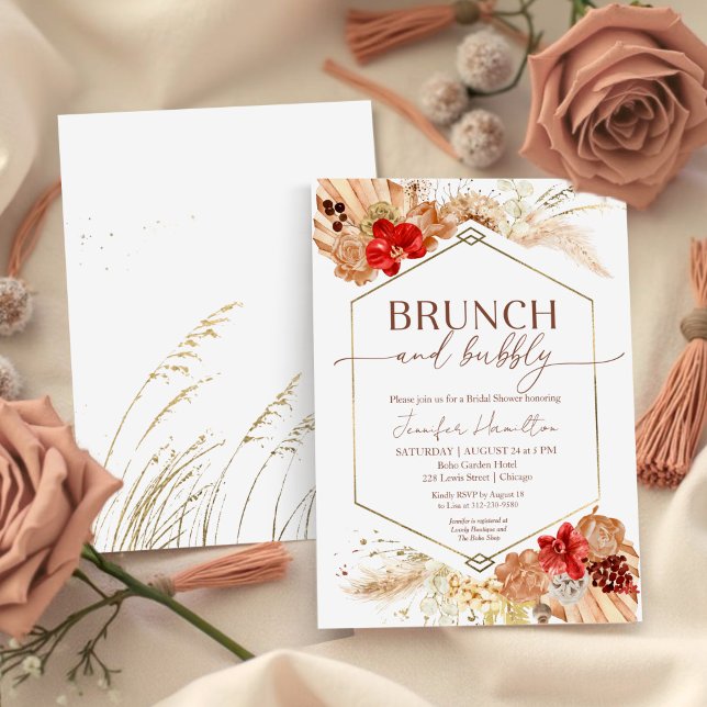 Boho Brunch und Bubbly | Terracotta-Brautparty Einladung (Von Creator hochgeladen)