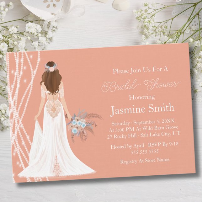 Boho Brünett Bridge mit Perlen-Brautparty Einladung (Von Creator hochgeladen)