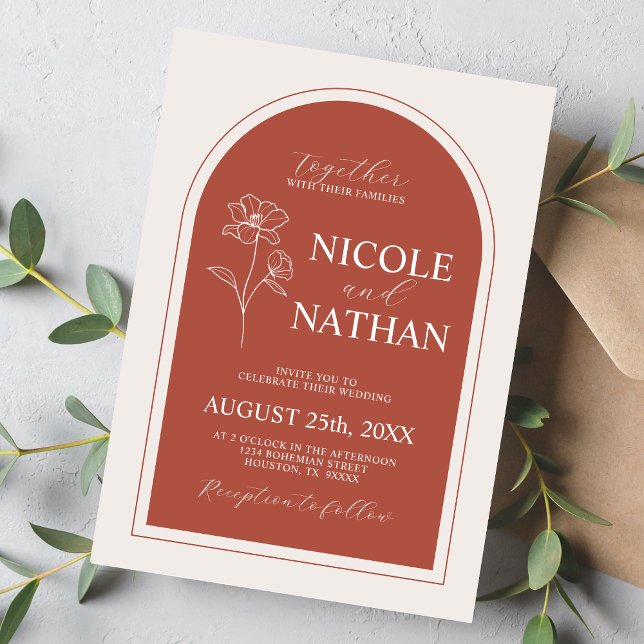 Boho Budget Terracotta Rustikale Blume Hochzeit |  Einladung (Boho Design Terracotta Rust Earth Tone Wedding Invitation)