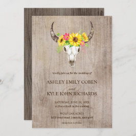 Boho Bull Skull Hochzeitseinladung mit Sonnenblume Einladung