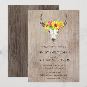 Boho Bull Skull Hochzeitseinladung mit Sonnenblume Einladung