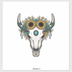 Boho Bullenschädel Sonnenblume Vintage Western Gra Aufkleber