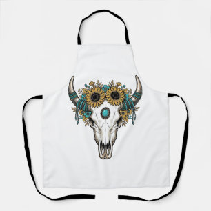 Boho Bullenschädel Sonnenblume Vintage Western Gra Schürze
