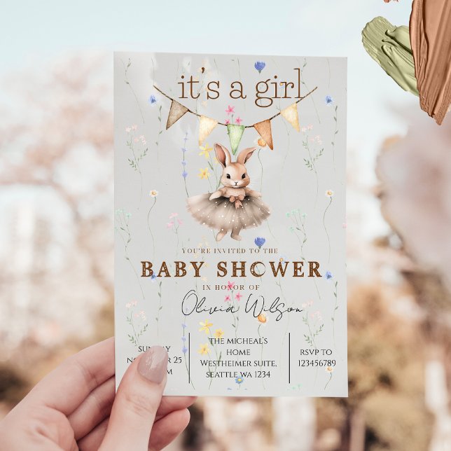 Boho Bunny Baby Shower Invitation with Floral Past Einladung (Von Creator hochgeladen)
