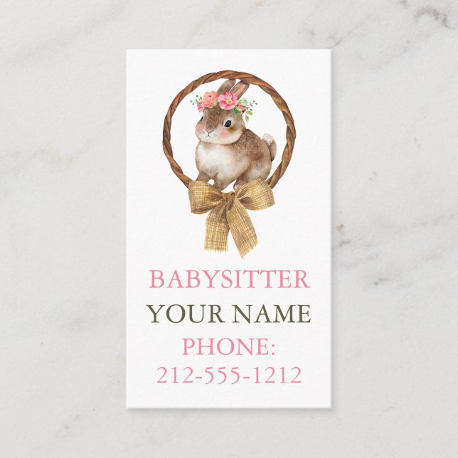 BOHO Bunny Coquette Bow Babysitter Business Cards Visitenkarte (Vorderseite)