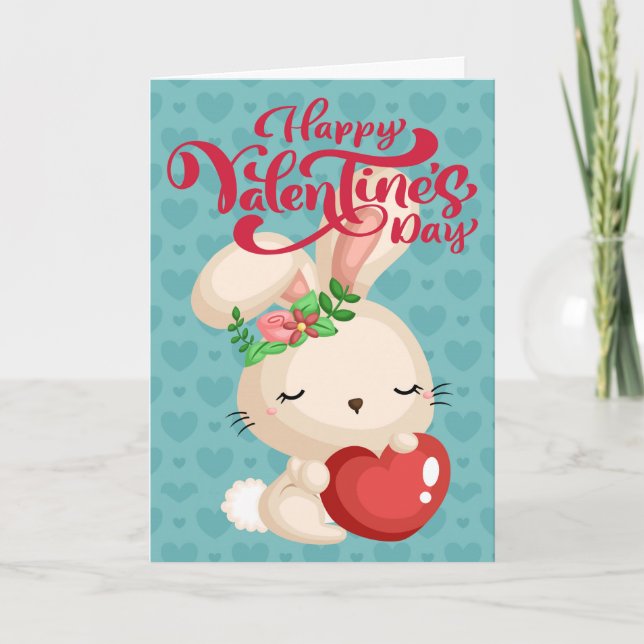 Boho Bunny Happy Valentine's Day Karte (Vorderseite)
