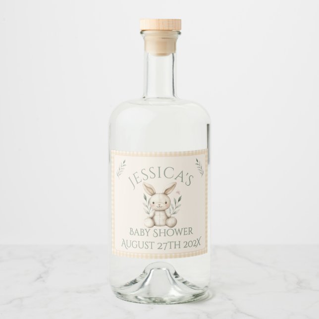~Boho Bunny Neutral Baby Shower Alkoholflaschenetikett (Vorderseite)