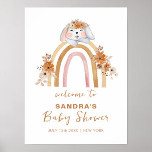 Boho Bunny Rainbow Floral Baby Dusche Willkommen Poster