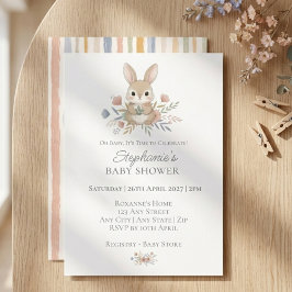 Boho Bunny Watercolor Stripe Baby Shower Einladung