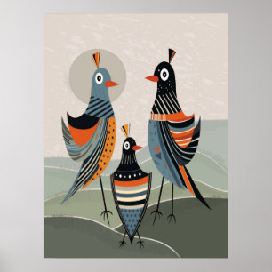 Boho Bunte Vogel Familie Minimalistisch Neutral Poster