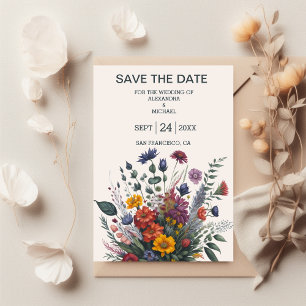 Boho Bunte Wasserfarbe Wildblumen-Hochzeit Save The Date