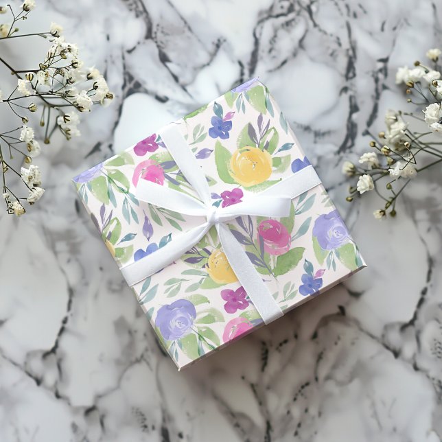 Boho Buntes Frühlings-Aquarell-Blumenmuster Geschenkpapier (Von Creator hochgeladen)