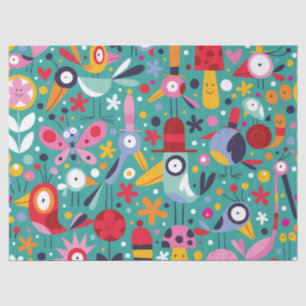 Boho buntes Spaß-Vogel-Muster Seidenpapier