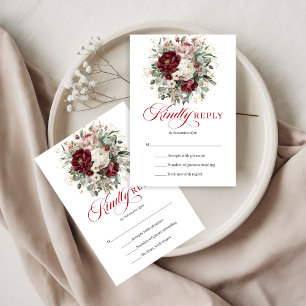 Boho Burgund Blumen Grün Gold Hochzeit RSVP Karte