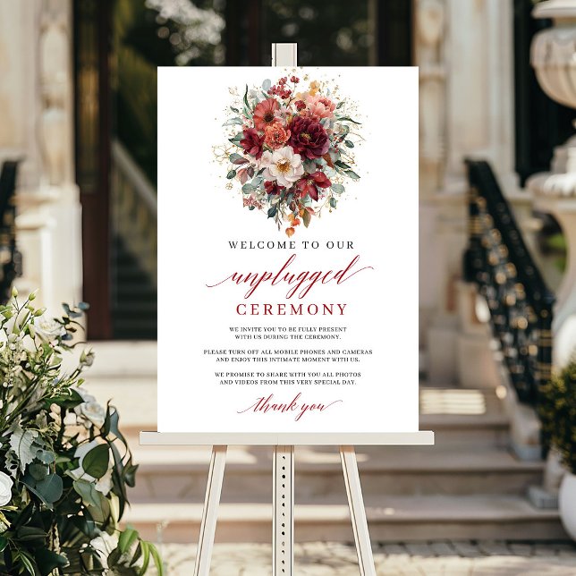 Boho-Burgund-Fall-Marsala-Unplugged-Zeremonie-Schi Poster (Burgundy Fall Marsala Unplugged Ceremony Sign Design

)