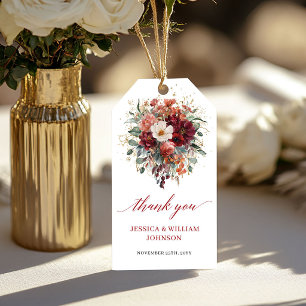 Boho-Burgund-Gold-Blumen-Hochzeitsgunst  Geschenkanhänger