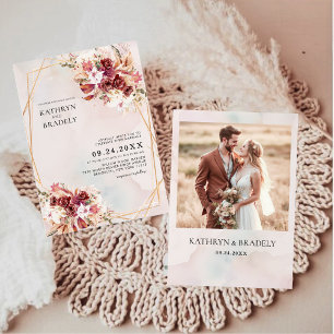 Boho-Burgund-Hochzeits-Blumenmuster-Einladung  Einladung