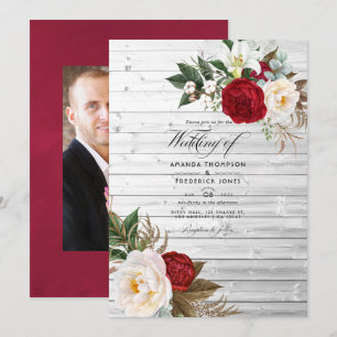 Boho Burgund - Marsala Florale Boho-Hochzeit Einladung