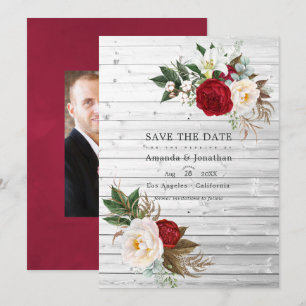 Boho Burgund - Marsala Florale Boho-Hochzeit Save The Date