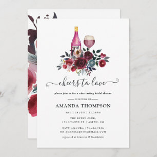 Boho Burgund und Navy Brautparty Weinprobe Einladung