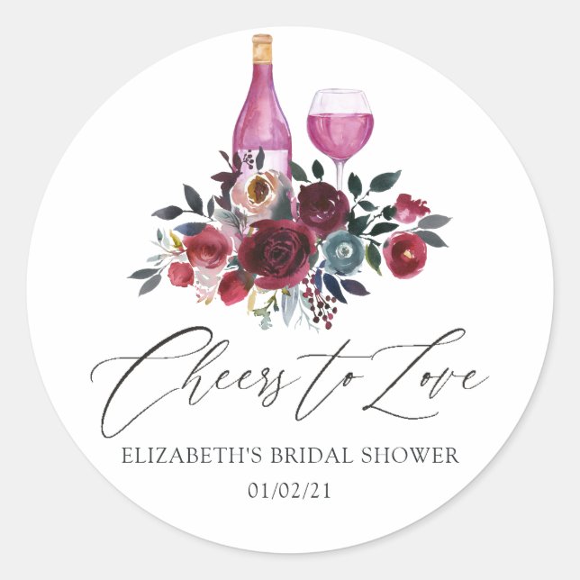 Boho Burgund und Navy Brautparty zur Weinprobe Runder Aufkleber (Vorderseite)