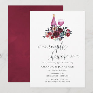 Boho-Burgund und Navy-Paar-Shower-Weinverkostung Einladung