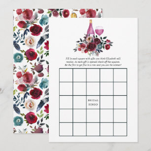 Boho Burgund und Navy Weinprobe Bridal Bingo Einladung