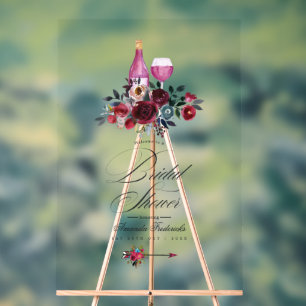 Boho Burgund und Navy Weinprobe Bridal Willkommen Acrylschild