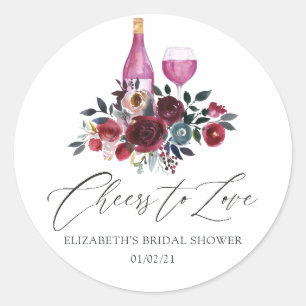 Boho-Burgund und Navy-Weinverkostung Brautparty Runder Aufkleber