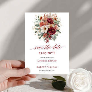 Boho Burgund Weinlaub Gold Save The Date Karte
