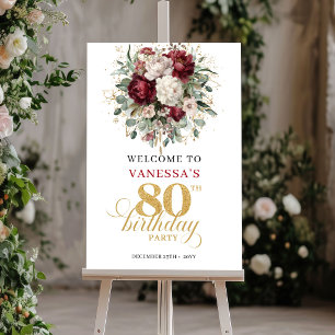 Boho Burgund Weinreben 80. Geburtstags Willkommens Poster