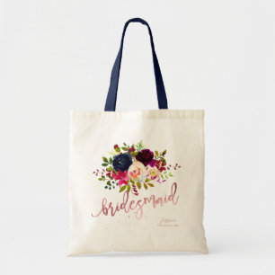 Boho-Burgunder-Aquarell-Blumen-Brautjungfer-Gesche Tragetasche
