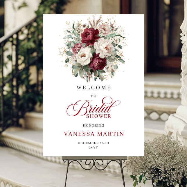 Boho Burgunder Blumen Brautparty Willkommen Poster (Boho Burgundy Flowers Bridal Shower Welcome)